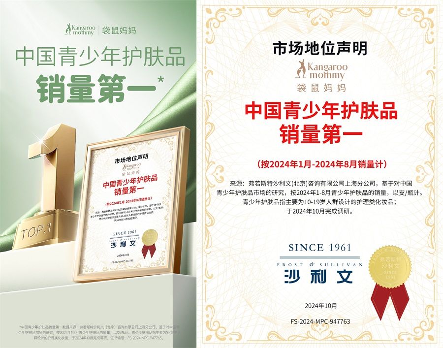 九游娱乐文化：实力领跑国际权威机构认证袋鼠妈妈中国青少年护肤品销量第一(图1)