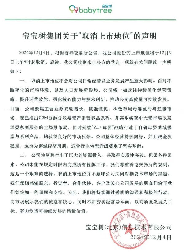 九游娱乐：市值蒸发超百亿！“互联网母婴第一股”宝宝树被强制退市(图2)